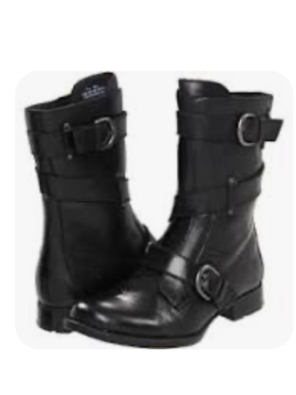 Born Alamid Black Leather Moto Strap Buckle Boots Size EU 38/US 7